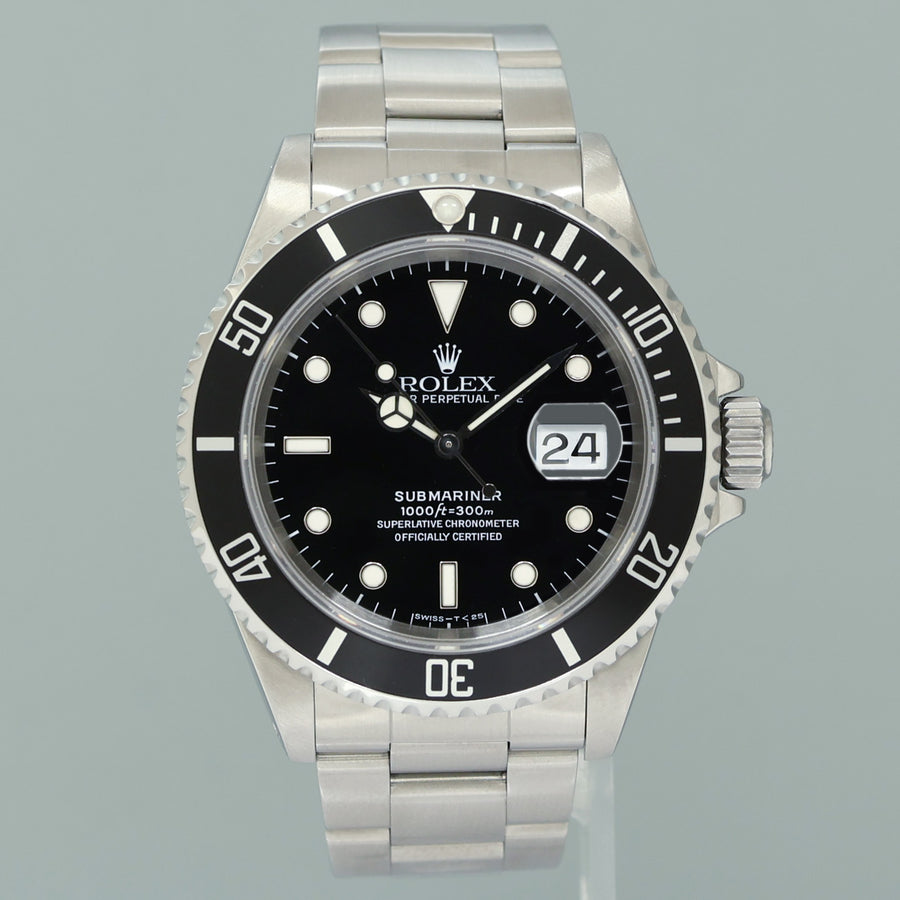 MINT Rolex Submariner Date Tritium 16610 Steel Black 40mm Oyster Watch Box