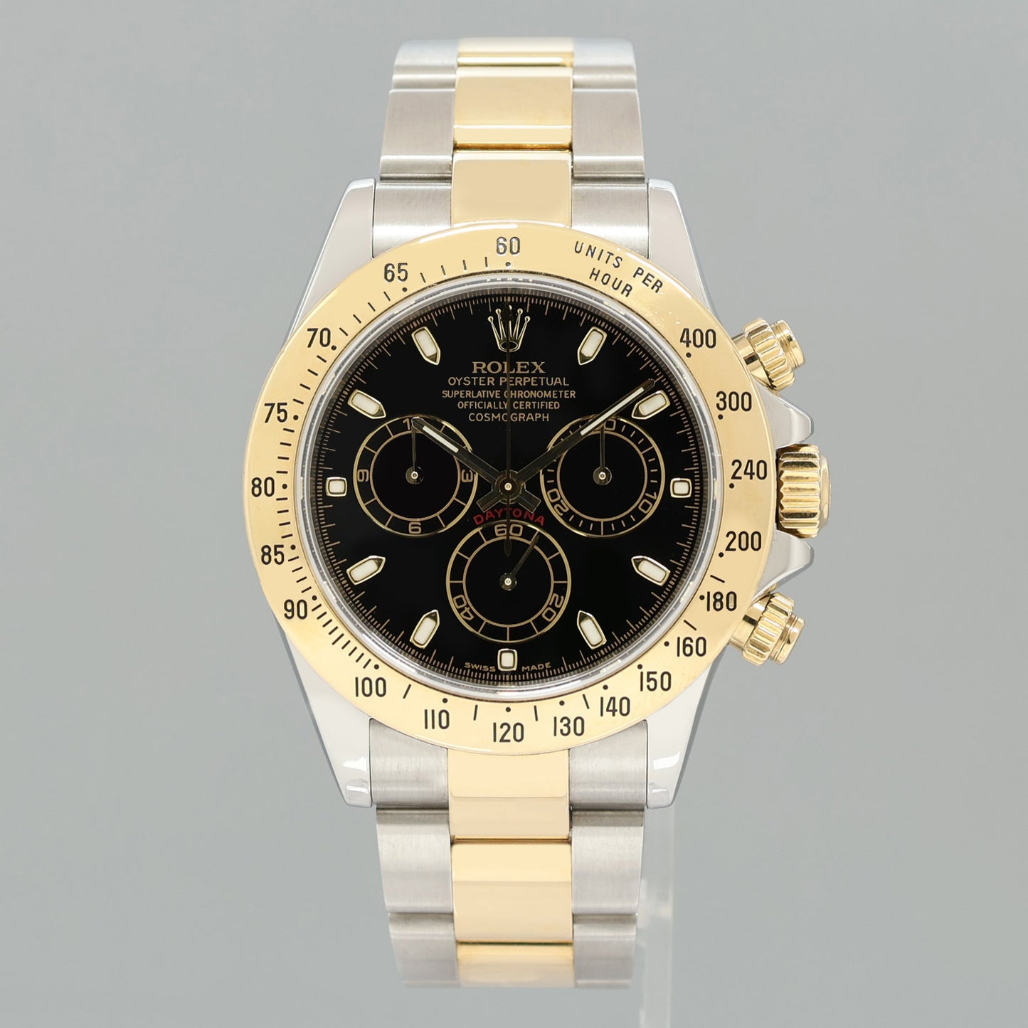 MINT Rolex Daytona 116523 Chronograph Black Steel Yellow Gold Two Tone Watch Box