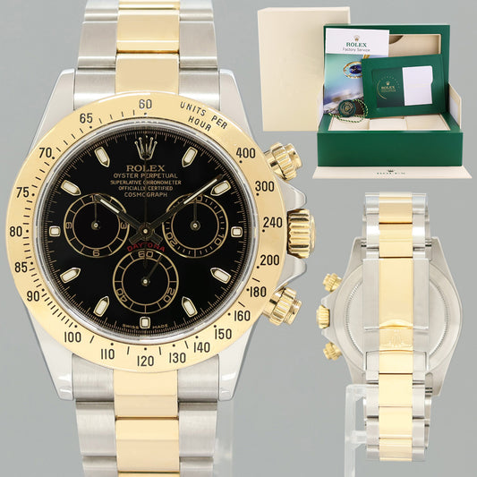MINT 2022 RSC PAPERS Rolex Daytona 116523 Black Dial Steel Yellow Gold Two Tone Watch