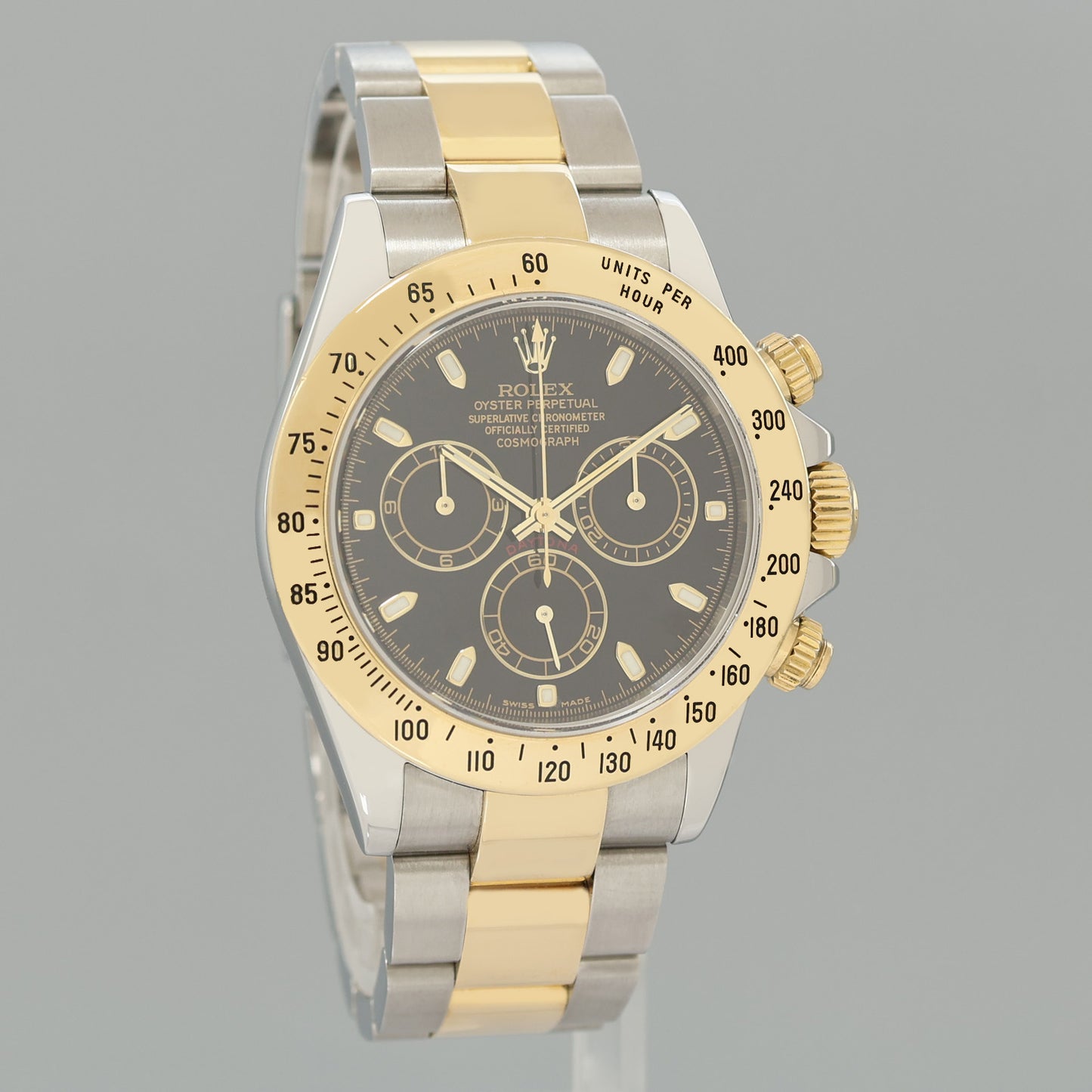 MINT Rolex Daytona 116523 Chronograph Black Steel Yellow Gold Two Tone Watch Box