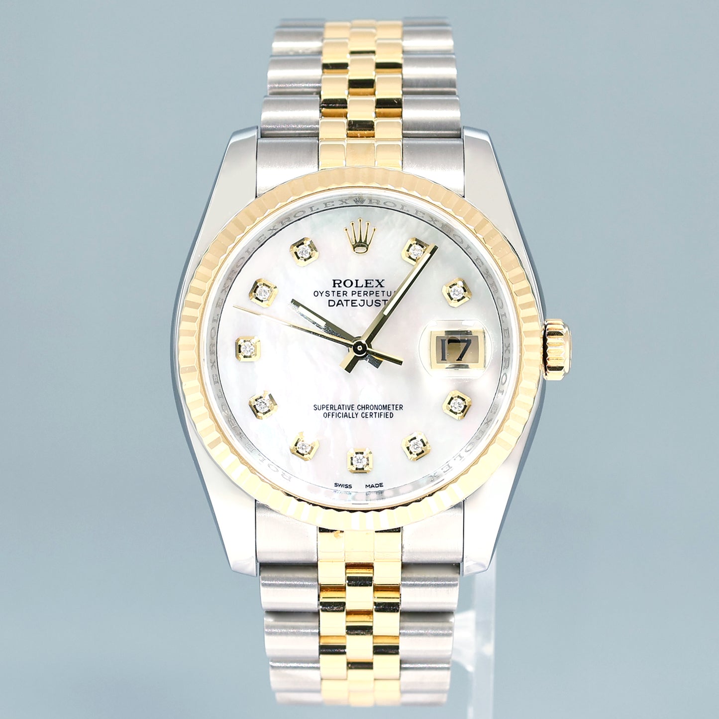 PEARL DIAMOND 2008 MINT Rolex DateJust 36mm Jubilee Two Tone Gold 116233 Watch