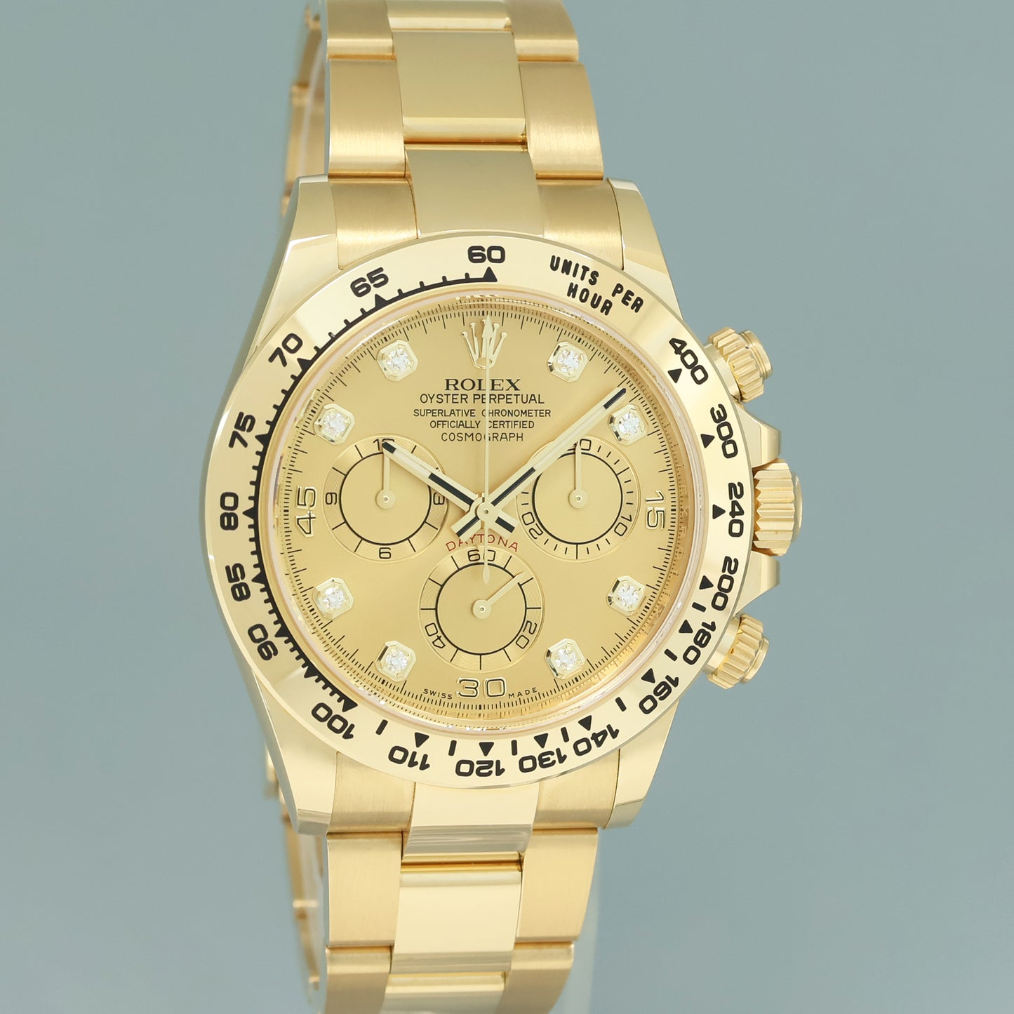 2022 NEW PAPERS Rolex Daytona 116508 Champagne Diamond Chrono Yellow Gold Watch