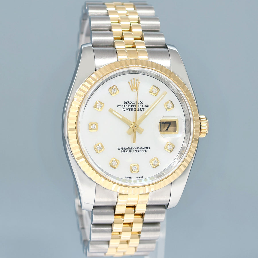 PEARL DIAMOND 2008 MINT Rolex DateJust 36mm Jubilee Two Tone Gold 116233 Watch