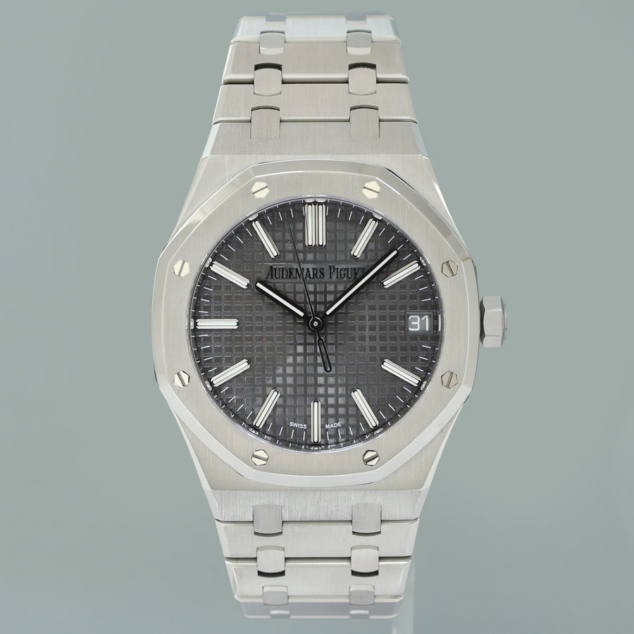 2026 AP SERVICE MINT PAPERS Audemars Piguet Royal Oak Steel 15510ST Grey Watch