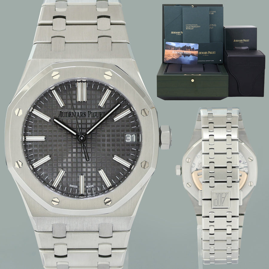 2026 AP SERVICE MINT PAPERS Audemars Piguet Royal Oak Steel 15510ST Grey Watch