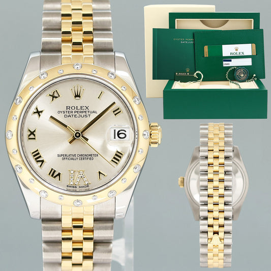2015 MINT PAPERS Ladies 178343 Rolex Midsize 31mm Gold Silver Diamond Roman Dial Jubilee Watch Box