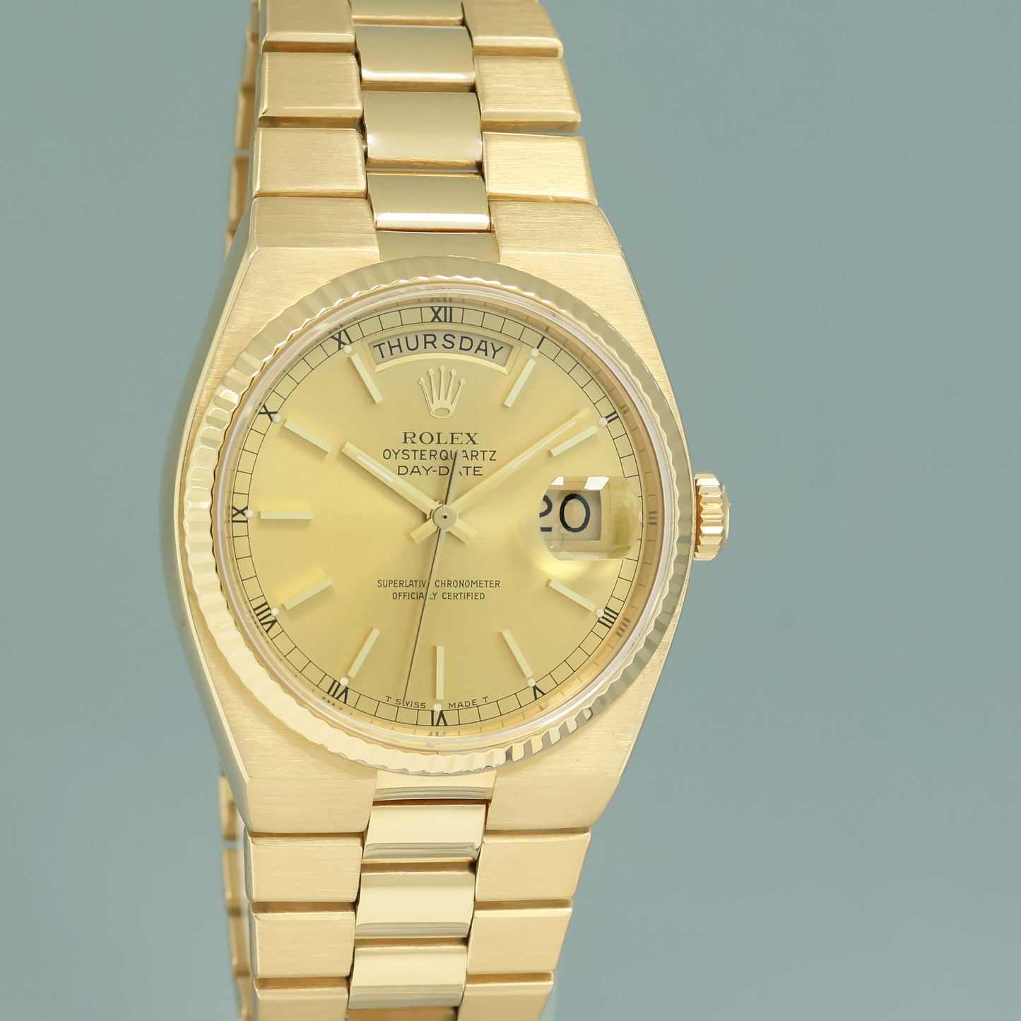 Rolex OysterQuartz 19018 Day Date President Champagne Yellow Gold 36mm Watch Box