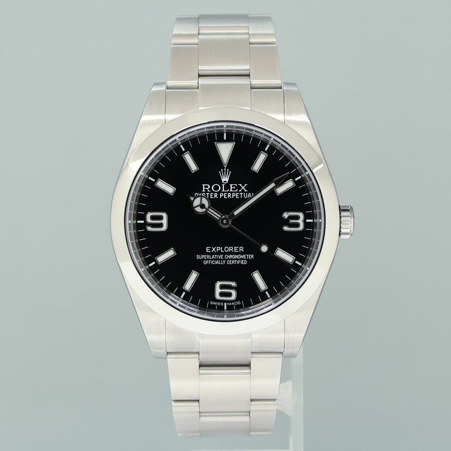 MINT 2018 PAPERS Rolex 214270 Explorer Black BLUE LUME 3-6-9 Steel 39mm Watch Box