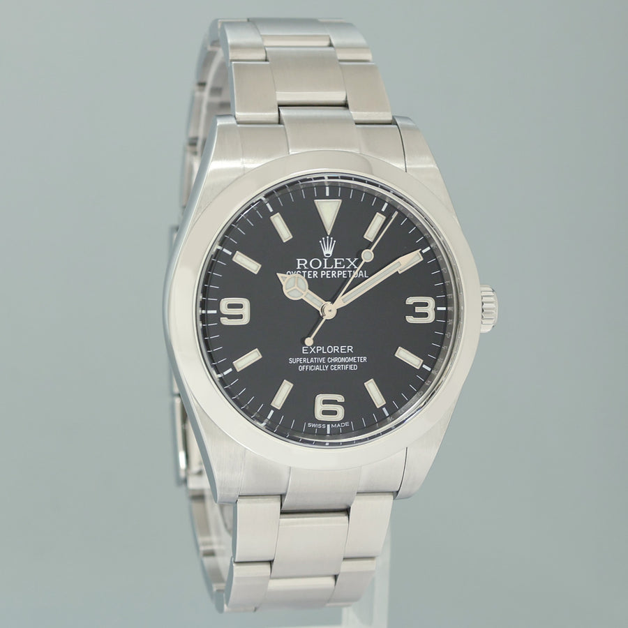 MINT 2018 PAPERS Rolex 214270 Explorer Black BLUE LUME 3-6-9 Steel 39mm Watch Box