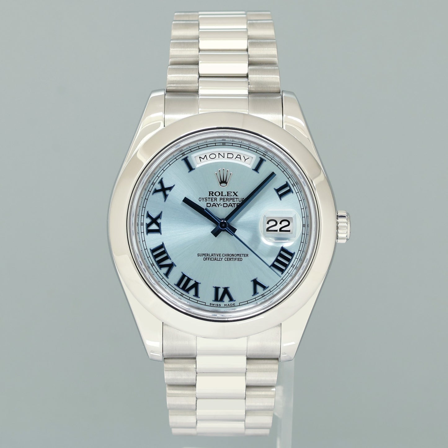 2014 PAPERS MINT Rolex Day-Date 41mm Blue Roman Platinum President 218206 Watch Box