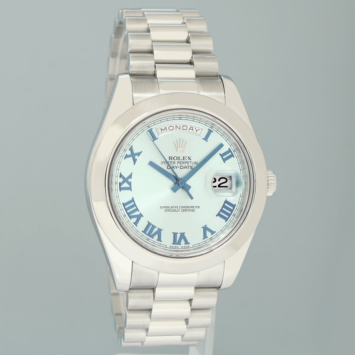 2014 PAPERS MINT Rolex Day-Date 41mm Blue Roman Platinum President 218206 Watch Box