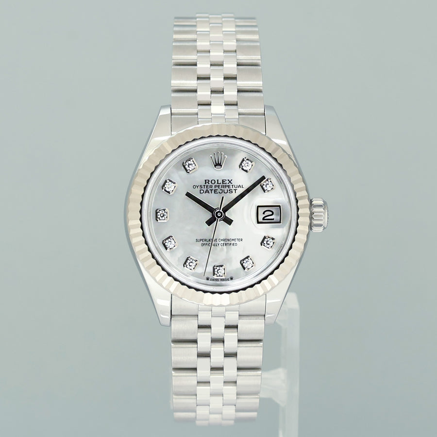 MINT 2023 PAPERS Ladies Rolex 279174 DateJust 26mm MOP Diamond Fluted Jubilee Watch