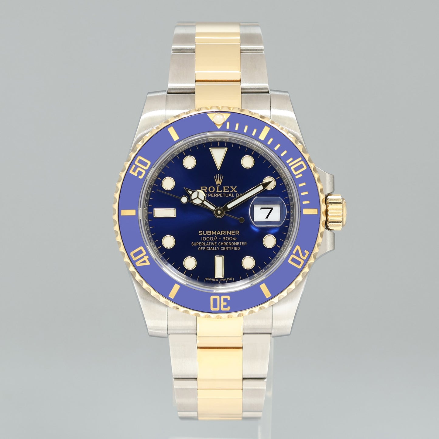 MINT 2015 PAPERS Rolex 116613LB Submariner Blue Ceramic Two Tone Yellow Gold Watch