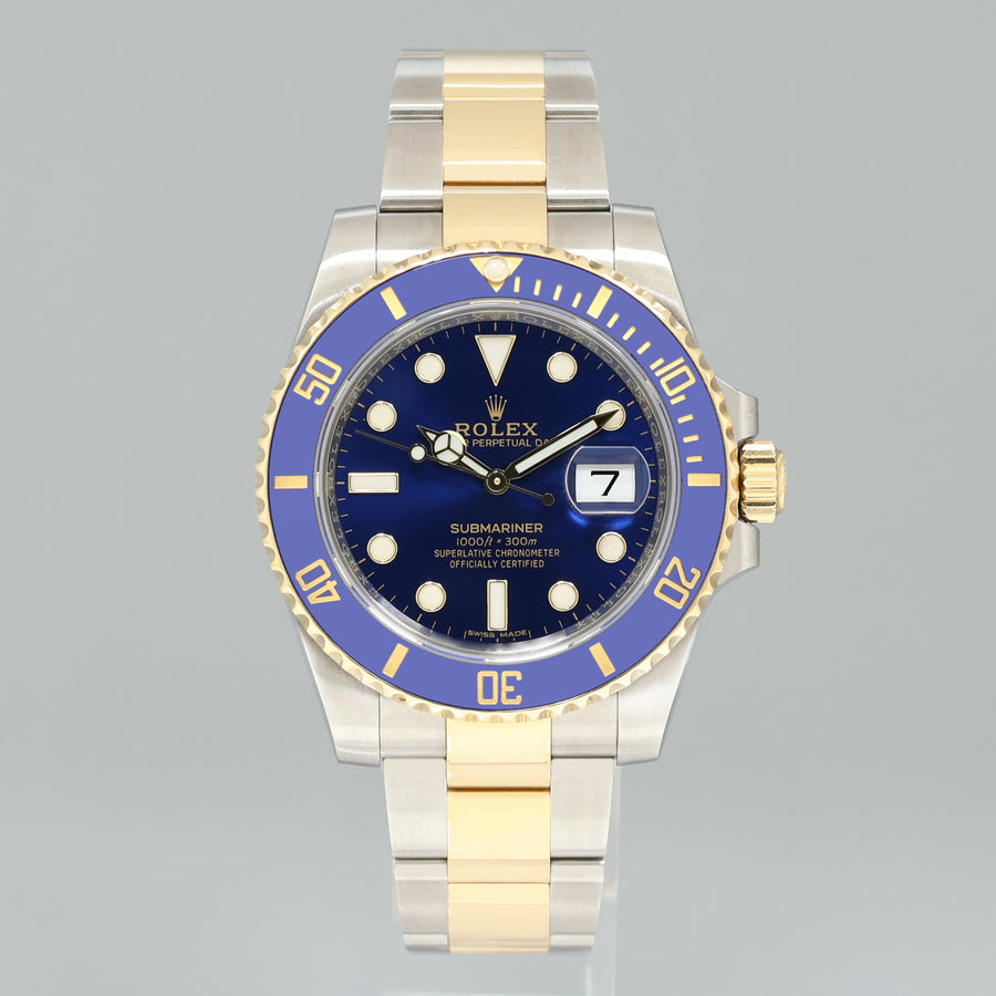 MINT 2015 PAPERS Rolex 116613LB Submariner Blue Ceramic Two Tone Yellow Gold Watch