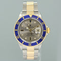 MINT Rolex Submariner 16613 Two Tone Gold Silver Serti Diamond Gold Buckle Watch Box
