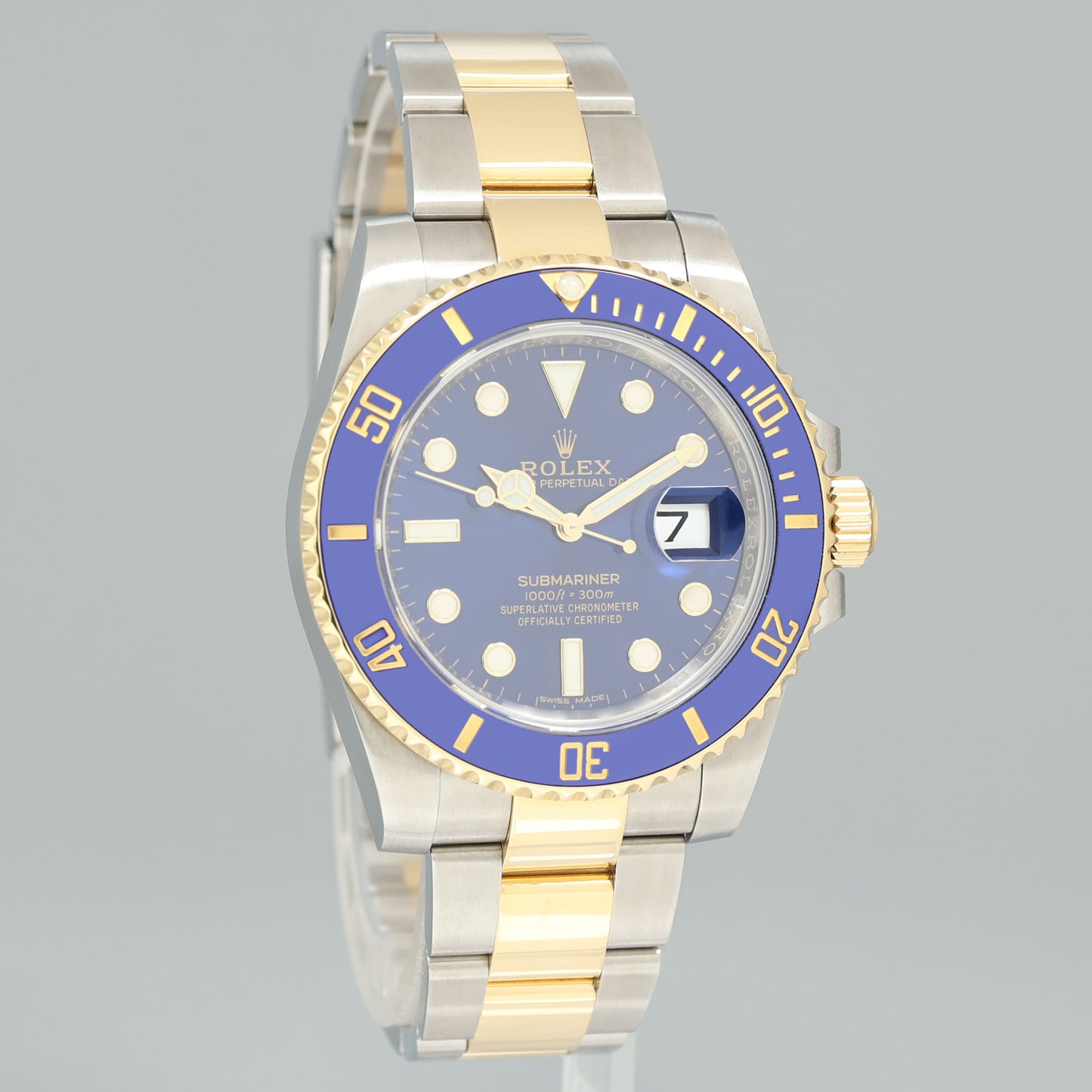 MINT 2015 PAPERS Rolex 116613LB Submariner Blue Ceramic Two Tone Yellow Gold Watch