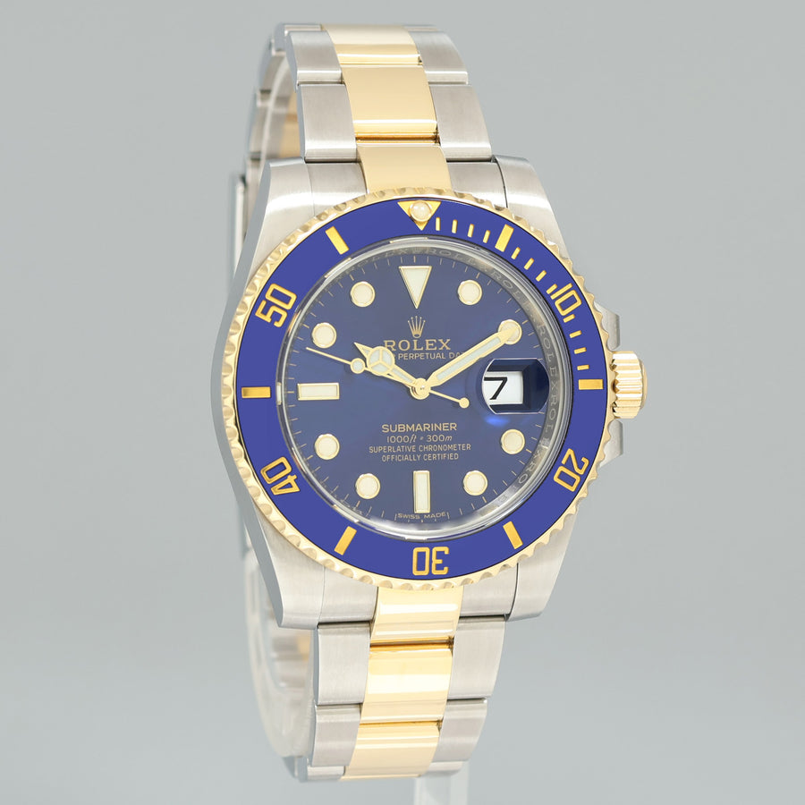 MINT 2023 CPO PAPERS Rolex Submariner Blue Ceramic 116613LB Two Tone Yellow Gold Watch Box
