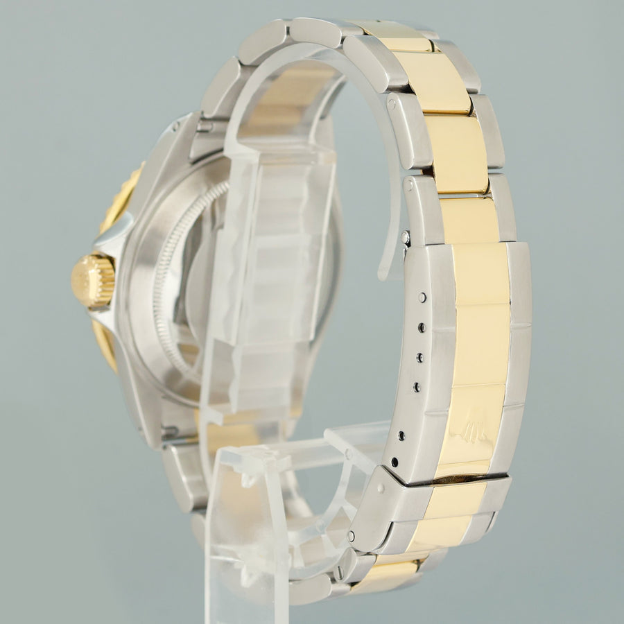 MINT Rolex Submariner 16613 Two Tone Gold Silver Serti Diamond Gold Buckle Watch Box