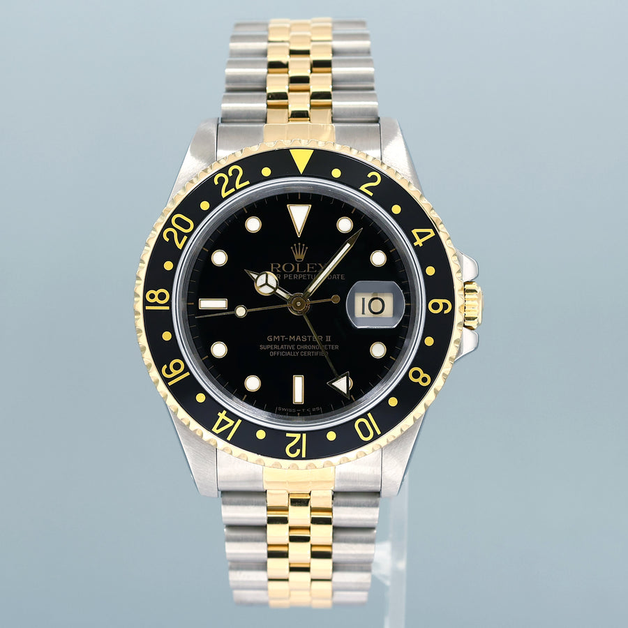 MINT Rolex GMT-Master 2 16713 Two-Tone Yellow Jubilee Black Dial 40mm Watch Box