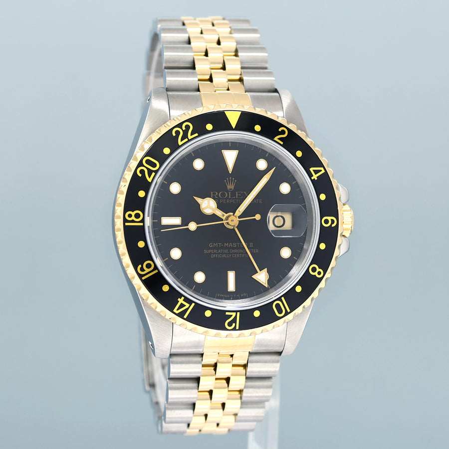 MINT Rolex GMT-Master 2 16713 Two-Tone Yellow Jubilee Black Dial 40mm Watch Box