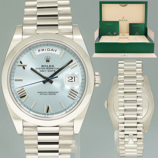 2022 NEW Rolex Platinum President Blue Roman 40mm Day Date 228206 Watch Box