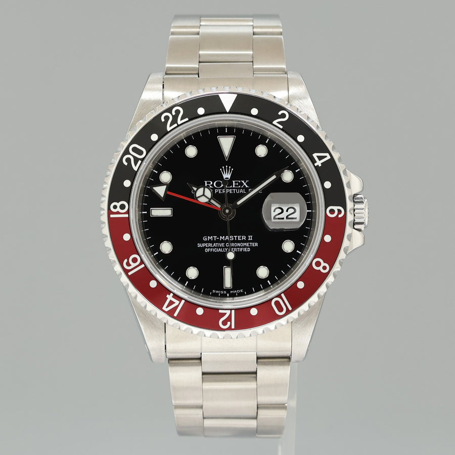 PAPERS 1996 MINT Rolex GMT-Master II Coke Red Black Steel 16710 40mm Watch Box