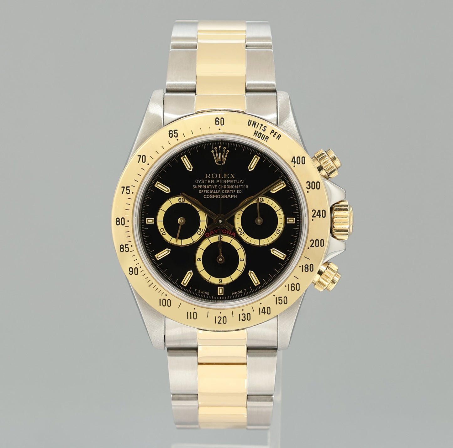 1993 MINT Rolex Daytona 16523 Zenith Black Chrono Yellow Gold Two Tone Watch Box