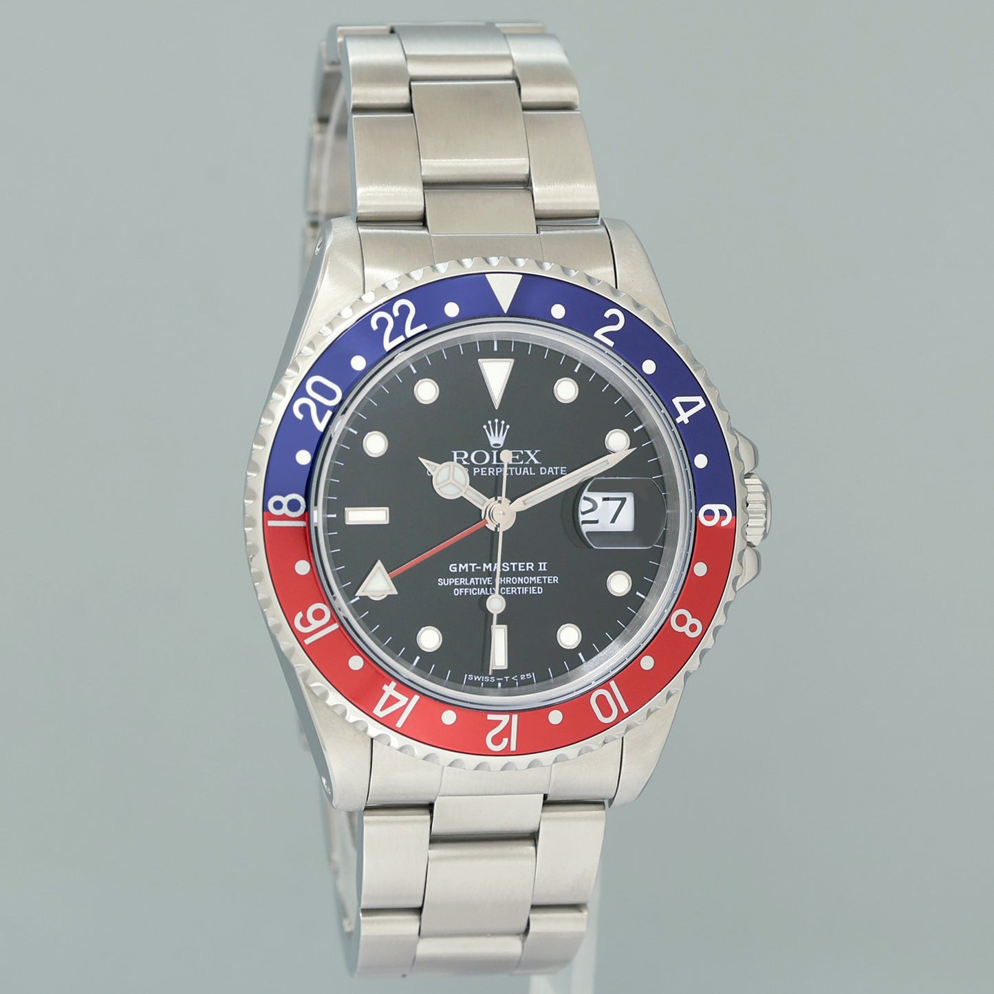 MINT 1998 PAPERS Rolex GMT-Master II Pepsi Blue Red Steel 16710 Watch Black Watch Box