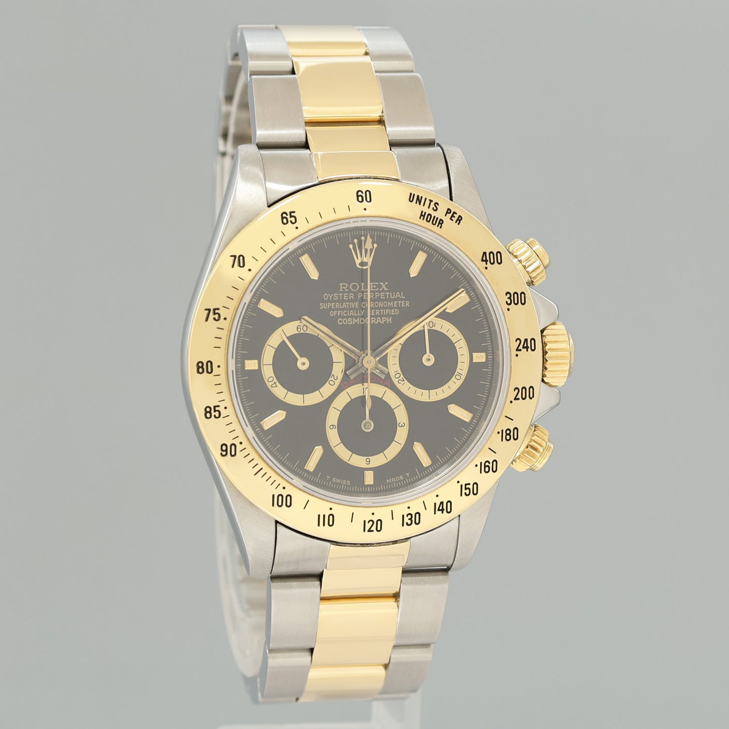 1993 MINT Rolex Daytona 16523 Zenith Black Chrono Yellow Gold Two Tone Watch Box