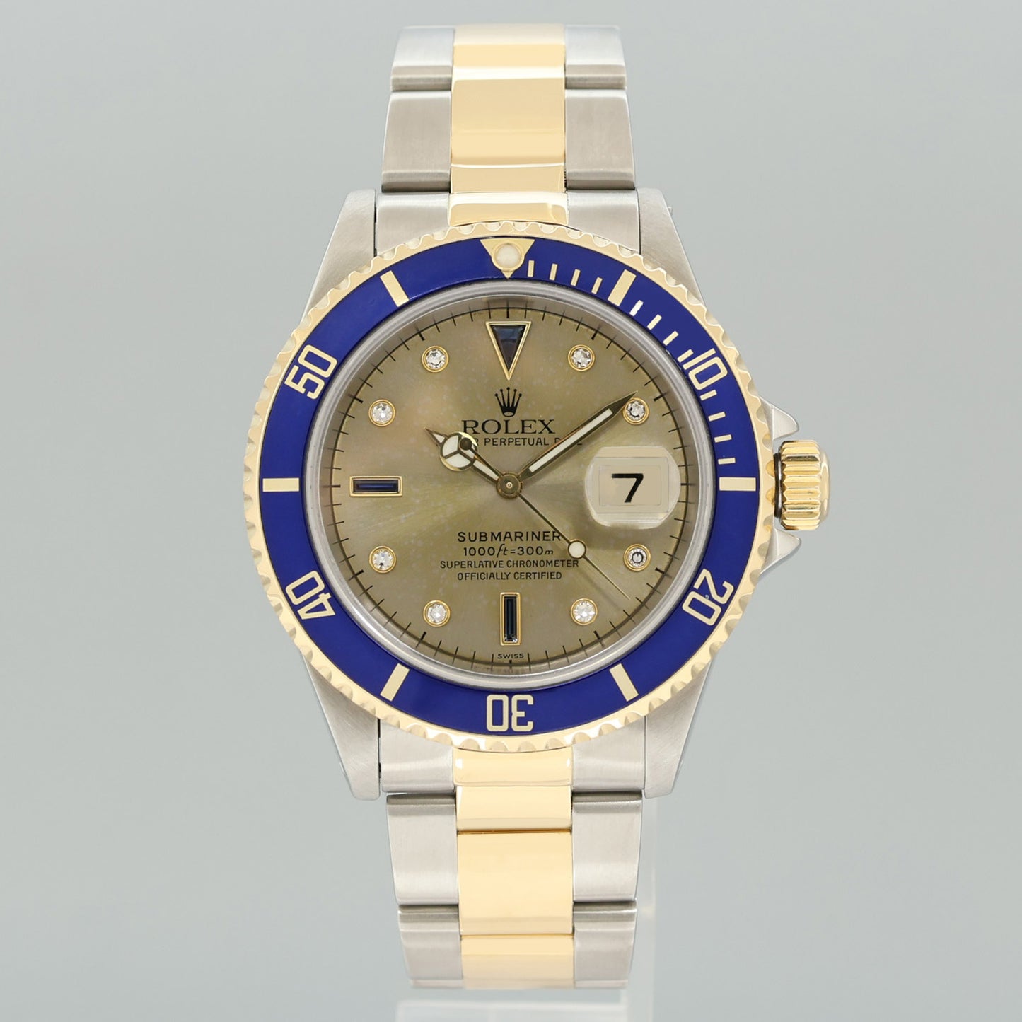 Rolex Submariner 16613 Two Tone Gold Champagne Serti Diamond Watch Box
