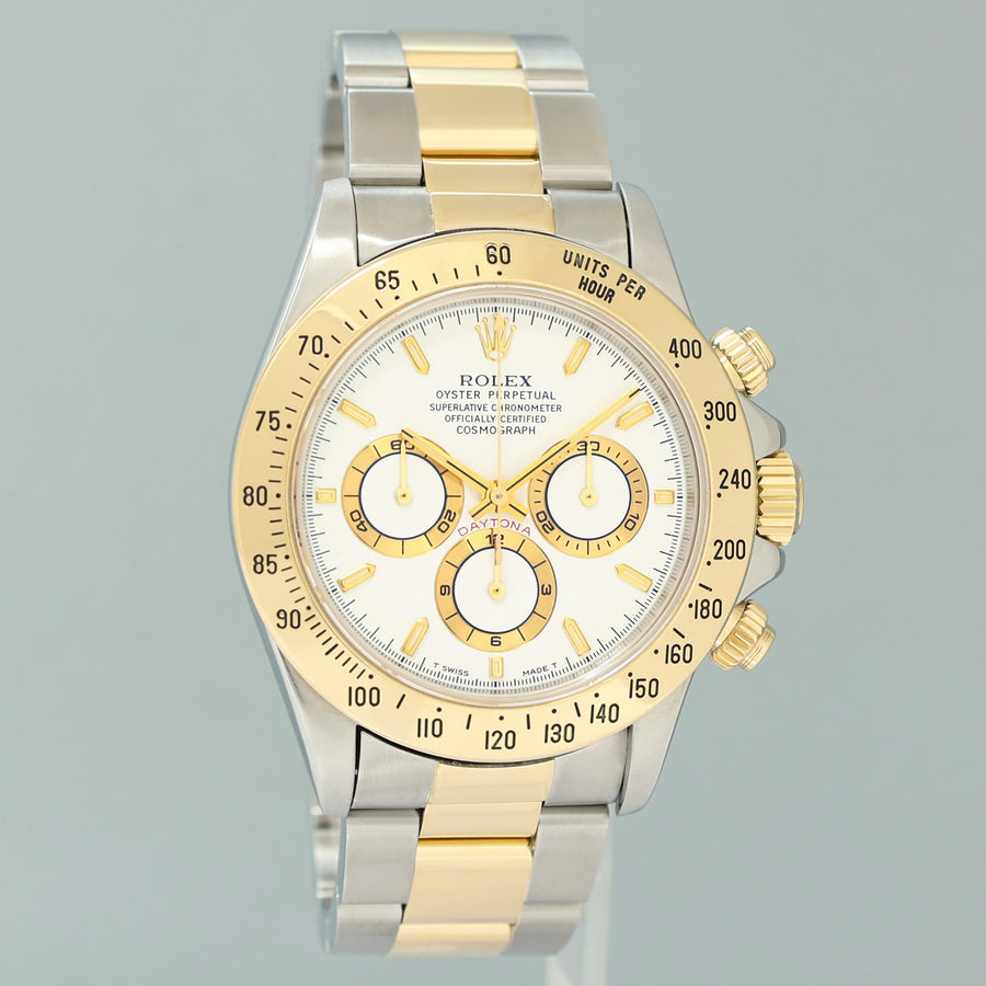 MINT Rolex Daytona 16523 Zenith Two Tone Yellow Gold White Stick Watch Box