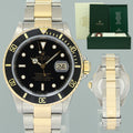 2001 GOLD BUCKLE Rolex Submariner 16613LN Gold Two Tone Black Watch Box