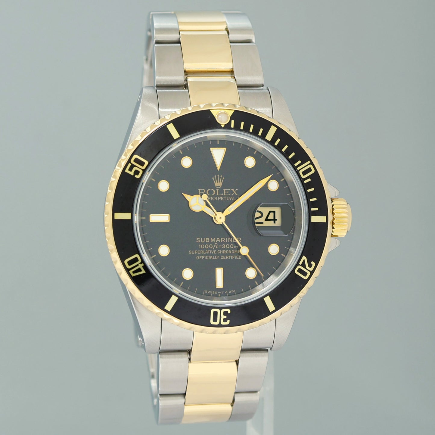 2001 GOLD BUCKLE Rolex Submariner 16613LN Gold Two Tone Black Watch Box