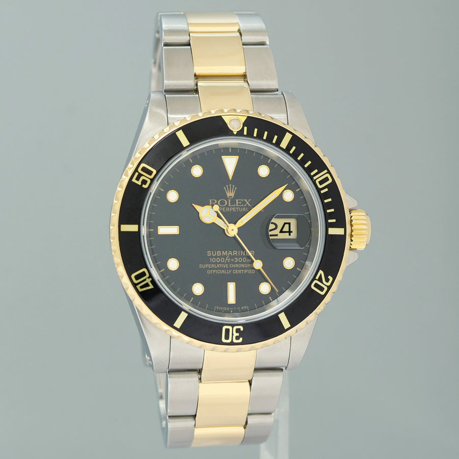 2001 GOLD BUCKLE Rolex Submariner 16613LN Gold Two Tone Black Watch Box