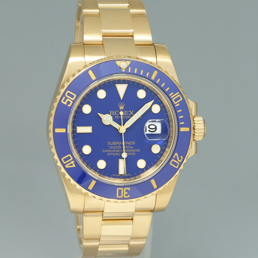 MINT Rolex Submariner Ceramic Flat Blue Smurf 116618LB Yellow Gold 40mm Watch Box