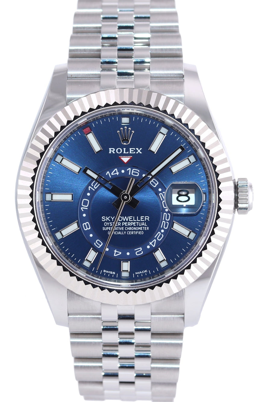 2021 NEW PAPERS Rolex Sky-Dweller Steel BLUE Jubilee Fluted 42mm 326934 Watch Box