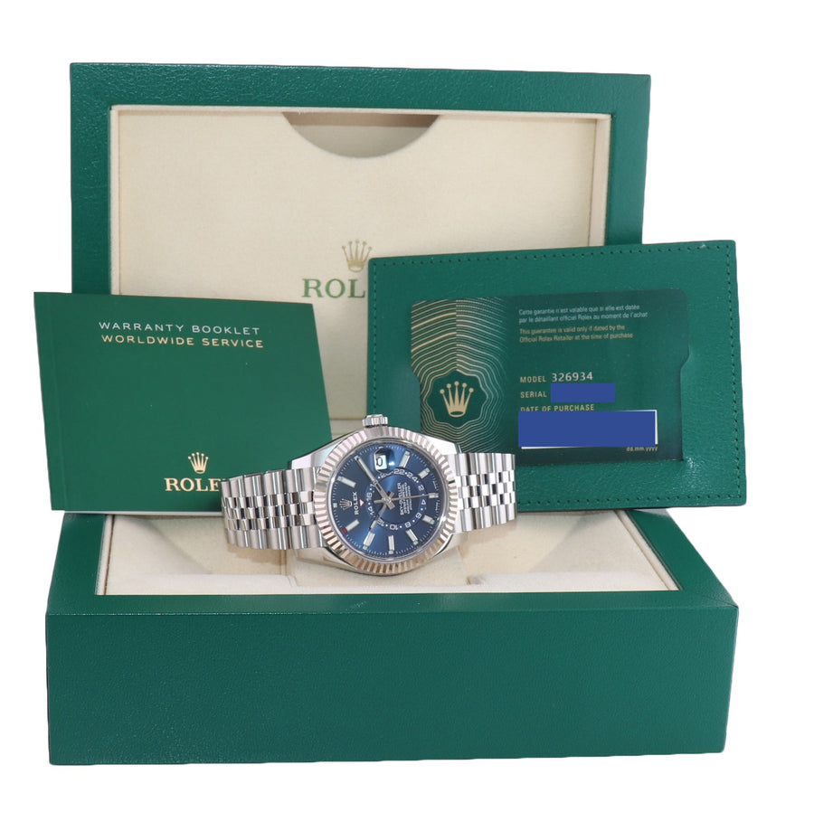 2021 NEW PAPERS Rolex Sky-Dweller Steel BLUE Jubilee Fluted 42mm 326934 Watch Box