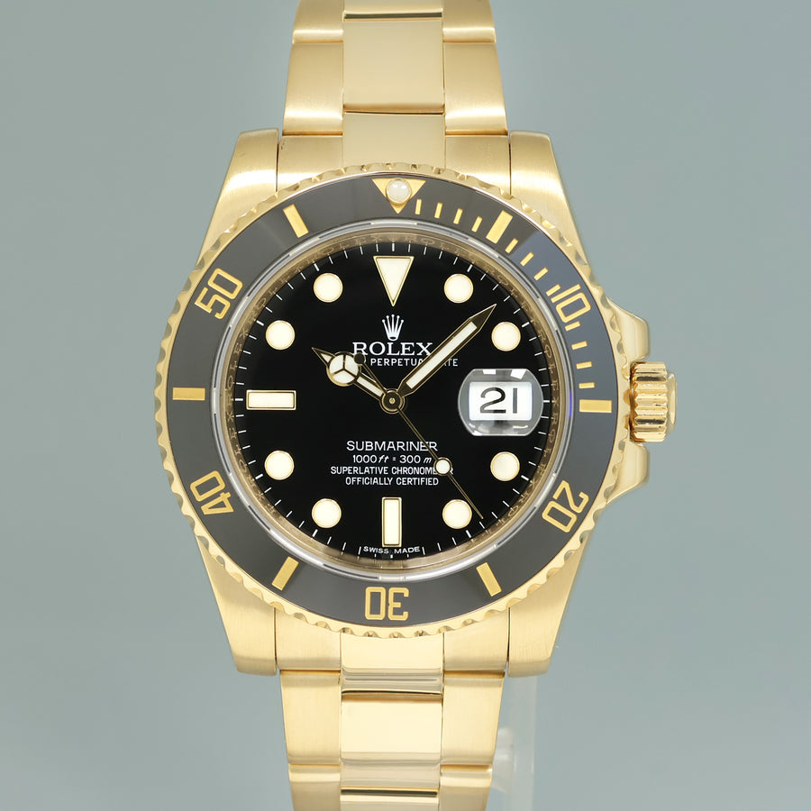 2018 MINT Rolex 116618LN Submariner Black Dial Ceramic Yellow Gold 40mm Watch Box
