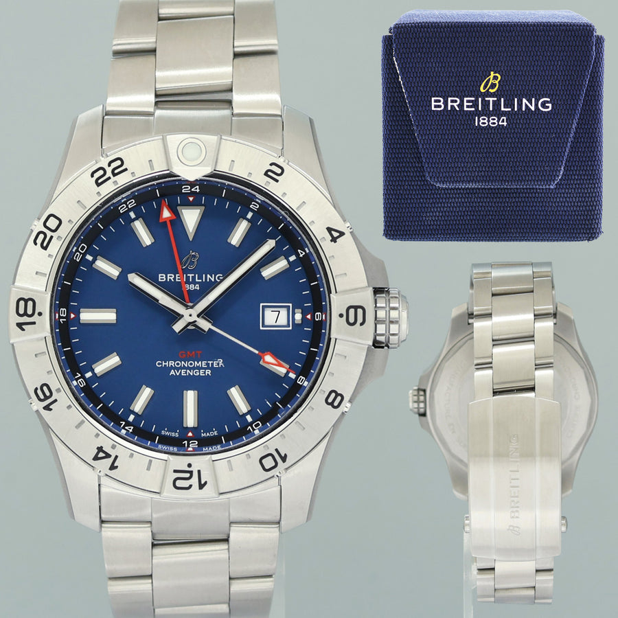 PAPERS MINT Breitling Avenger Automatic GMT 44mm Blue Dial Men's Watch A32320101C1A1
