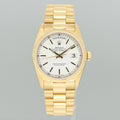 2018 RSC PAPERS Rolex President Day-Date White Stick 18038 Quickset Yellow Gold Watch