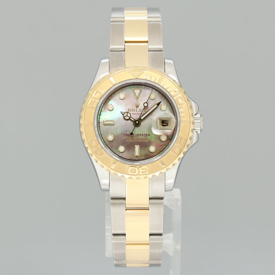 MINT Ladies Rolex Yacht-Master 169623 Two Tone Yellow Gold Dark Mother of Pearl Watch