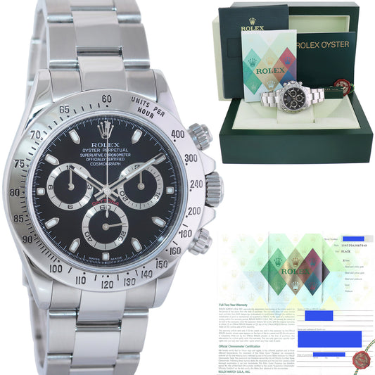 2005 MINT PAPERS Rolex Daytona 116520 Black Dial Steel Chronograph 40mm Watch Box