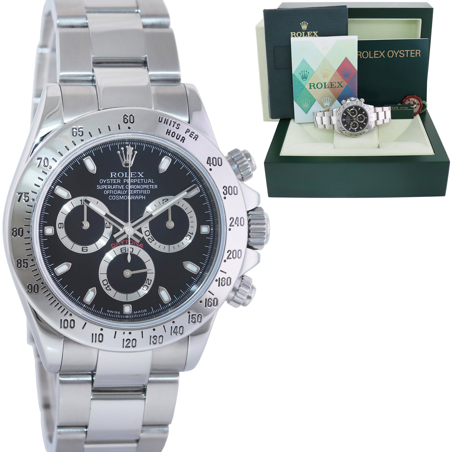 2006 MINT PAPERS Rolex Daytona 116520 Black Dial Steel Chronograph 40mm Watch Box