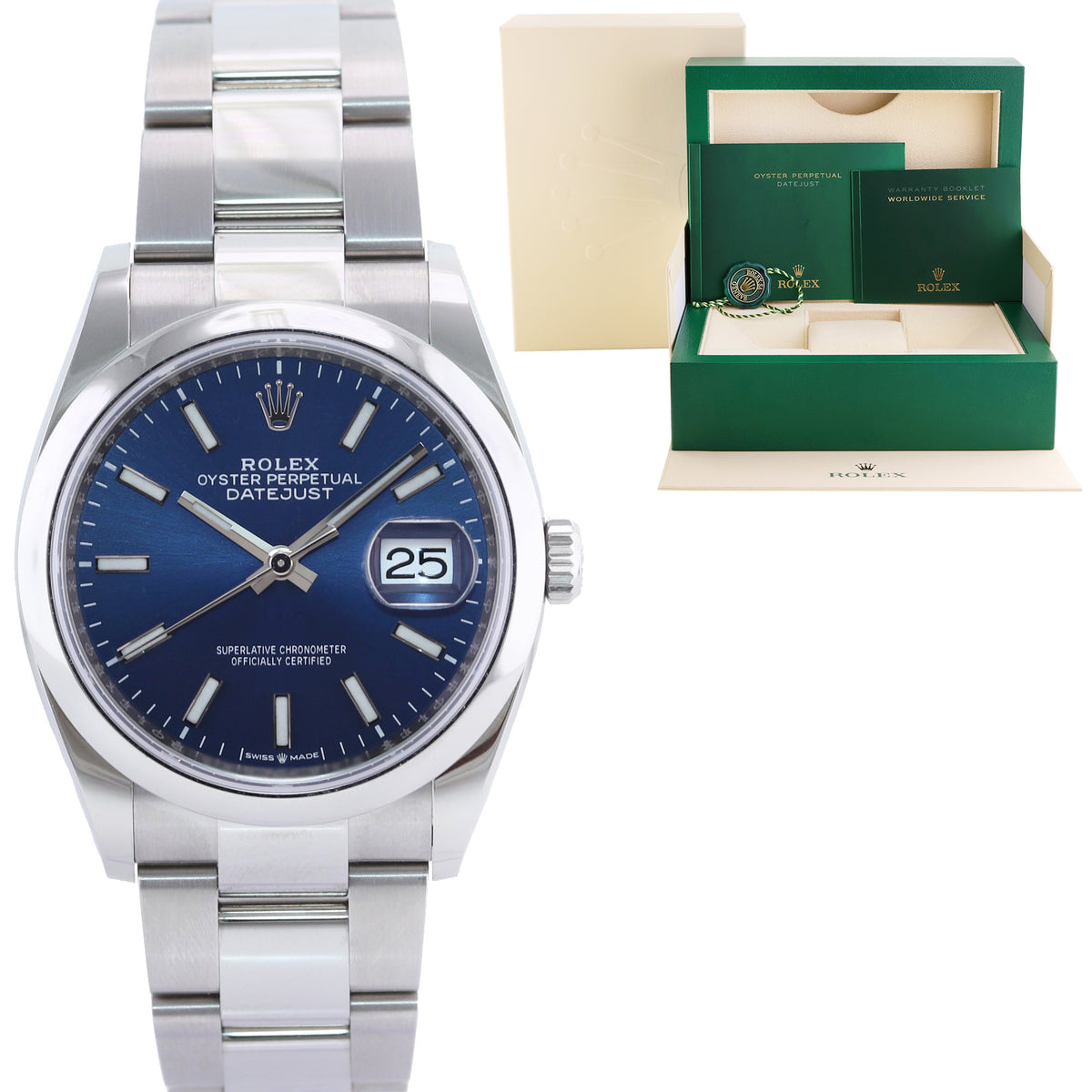 2022 MINT Blue Stick Rolex 126200 DateJust 36mm Steel Oyster Band Watch Box
