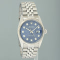 MINT Rolex DateJust 16014 Blue Diamond Bezel Jubilee Band 36mm Watch Box