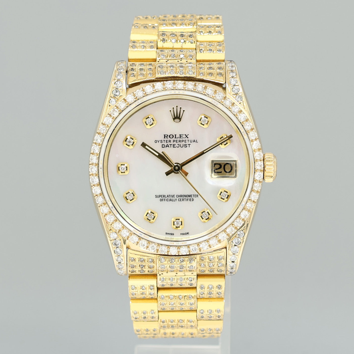 Rolex DateJust 36mm 16018 Yellow Gold Mother of Pearl Diamond President Watch Box