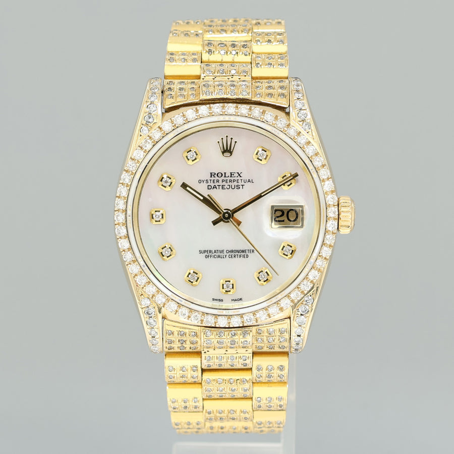 Rolex DateJust 36mm 16018 Yellow Gold Mother of Pearl Diamond President Watch Box