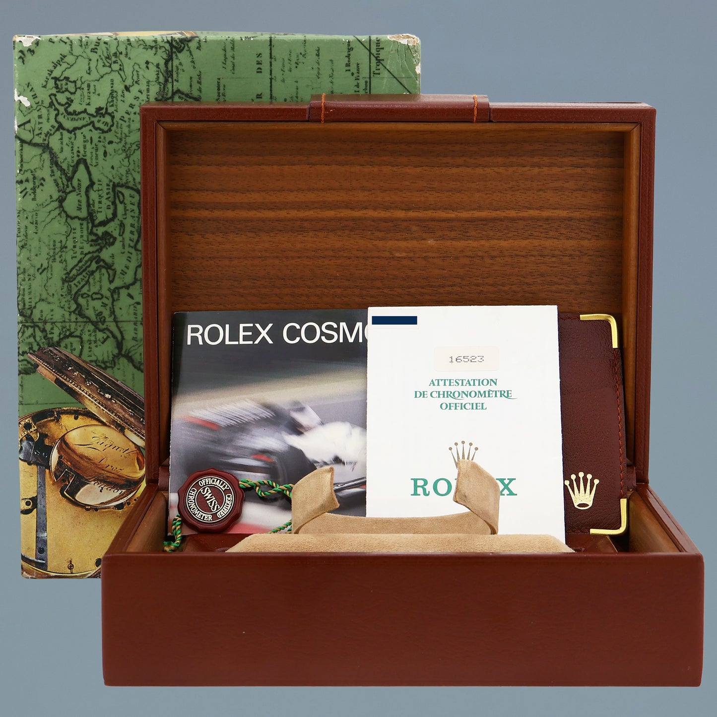 1993 MINT Rolex Daytona 16523 Zenith Black Chrono Yellow Gold Two Tone Watch Box