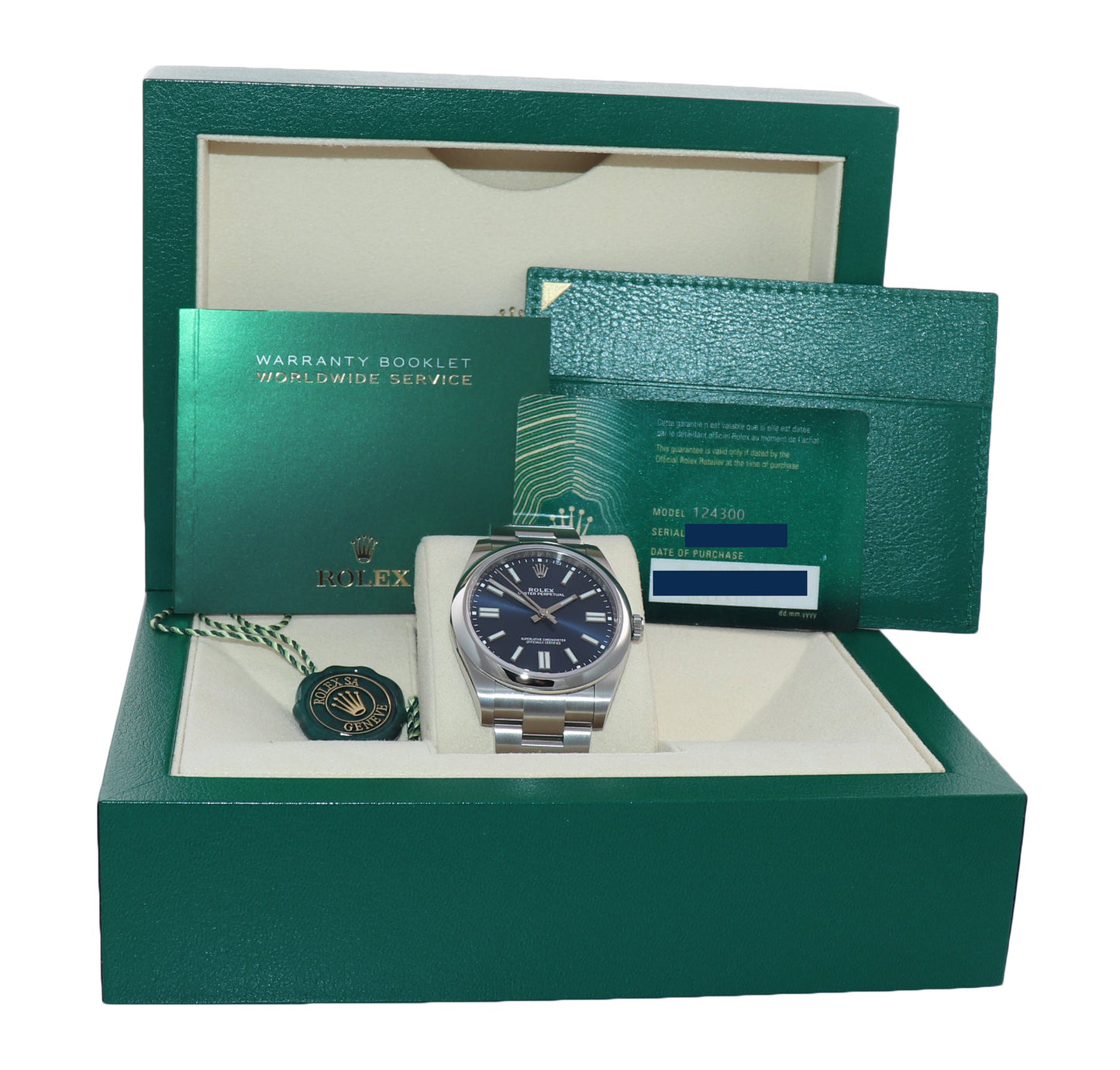 2022 NEW PAPERS Rolex Oyster Perpetual 41mm Blue Stick Oyster Watch 124300 Box