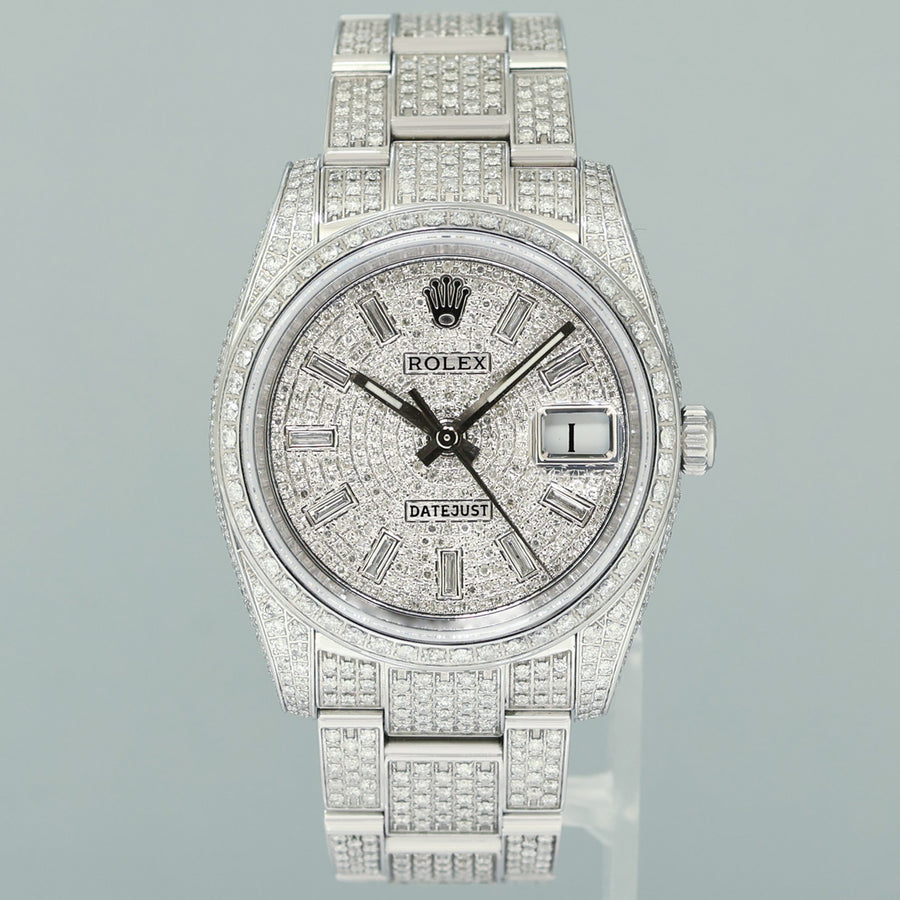 DIAMOND Rolex Oyster 115200 Pave Diamond Oyster Perpetual Date 34mm Steel Watch Box